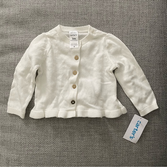 NWT Carter's White Baby Cardigan, 0-3 Months - Picture 1 of 3